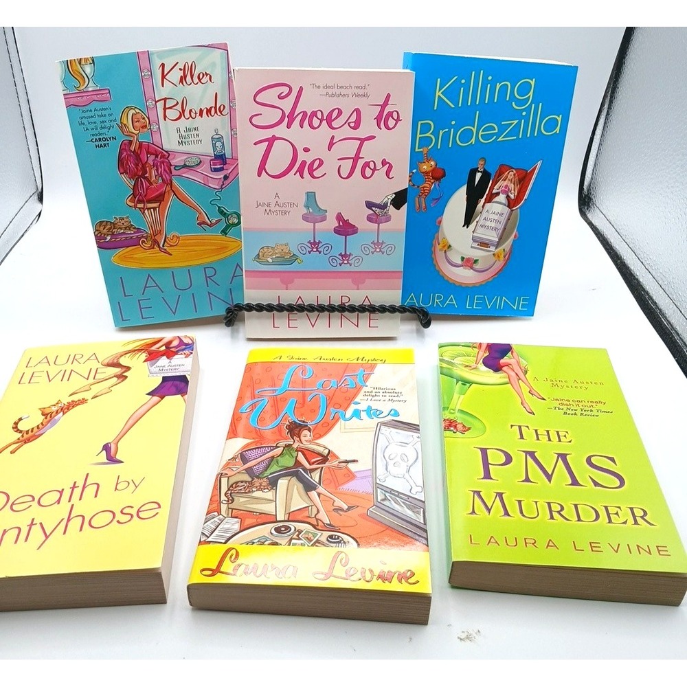 Lot of 5 Laura Levine VTG PB Cozy MYSTERY Shoes to Die For PMS Murder Blonde NOS
